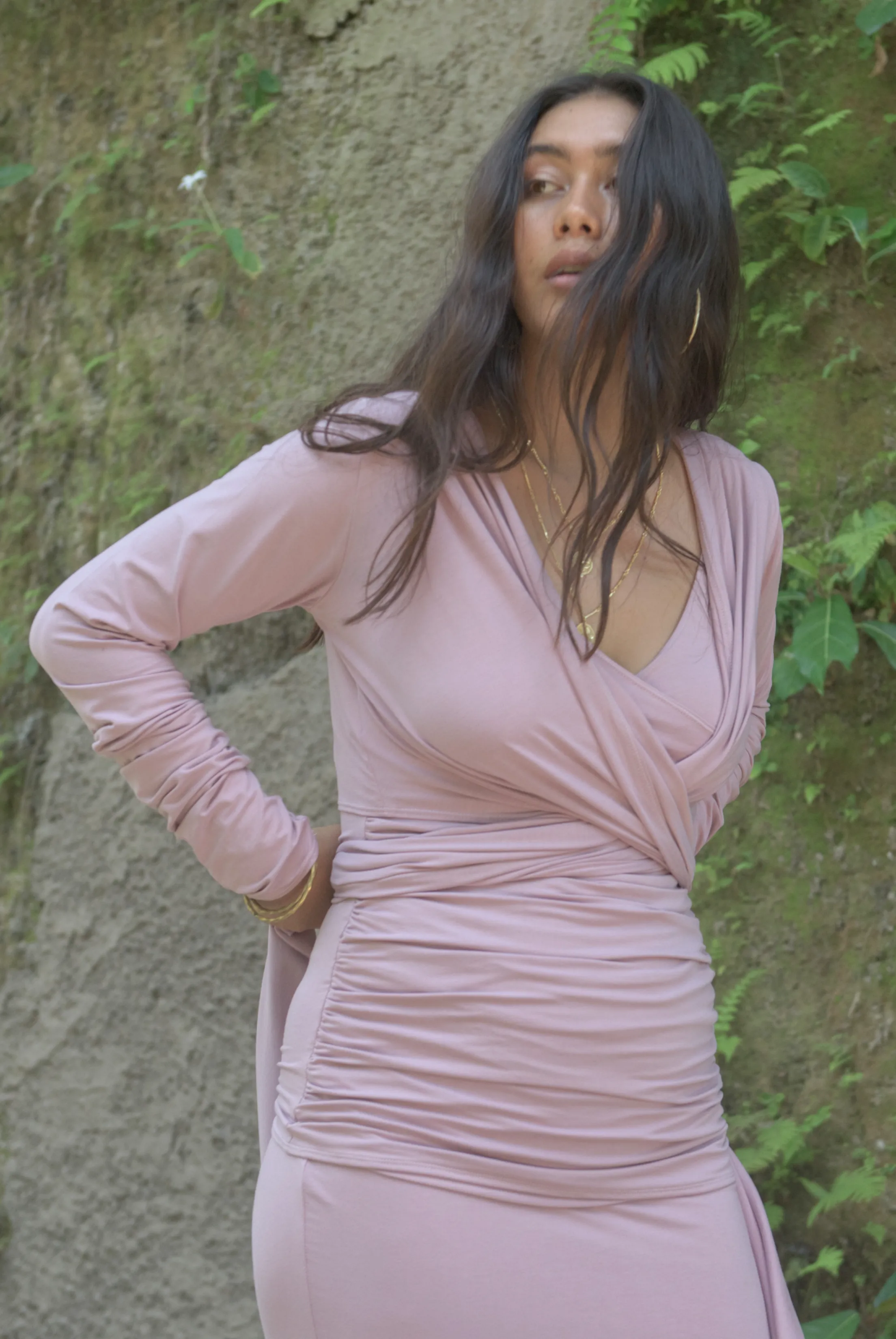 BAMBOO SIDE SLIT SKIRT ROSEWOOD