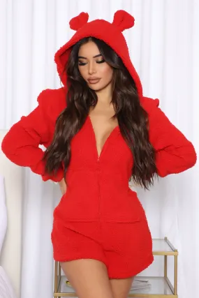 Beary Cute PJ Romper Onesie - Red