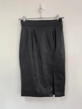 Black faux leather pencil skirt, M&S, Size 10 (Polyurethane, Polyester)