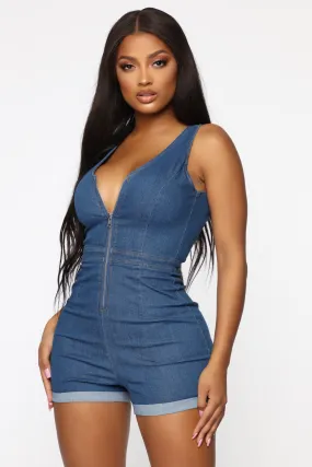 Blaire Denim Romper - Medium Wash