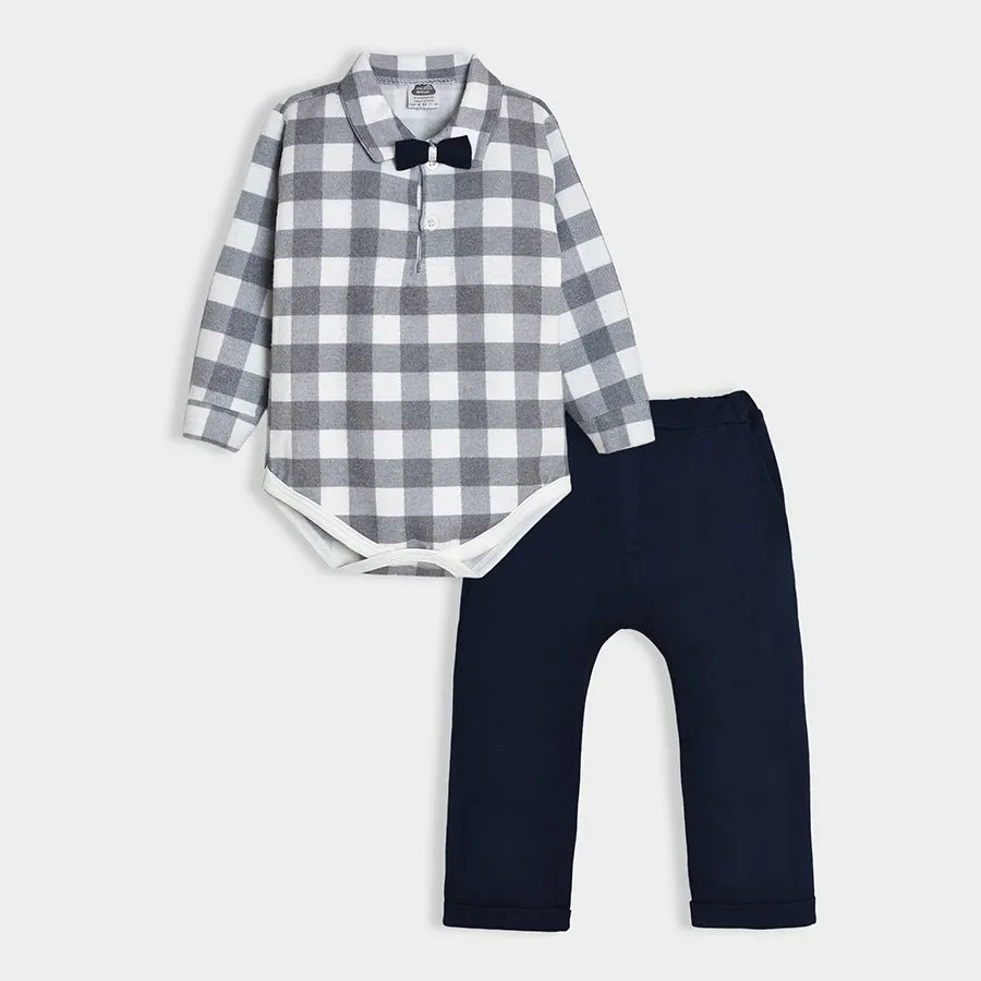 Bloom Woven Blue Check Shirt Style Romper and Trouser