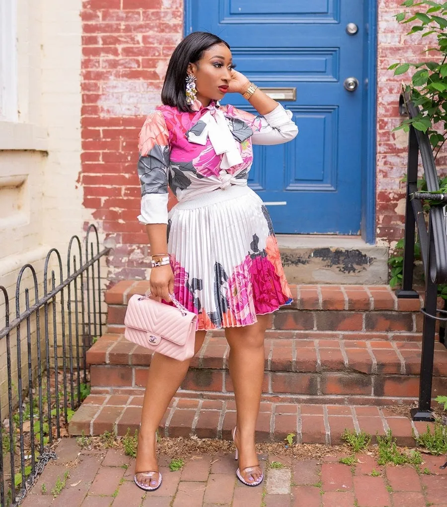 Blossom Diva- 2pcs Blouse and SKATER Pleated Skirt SET (NEW)