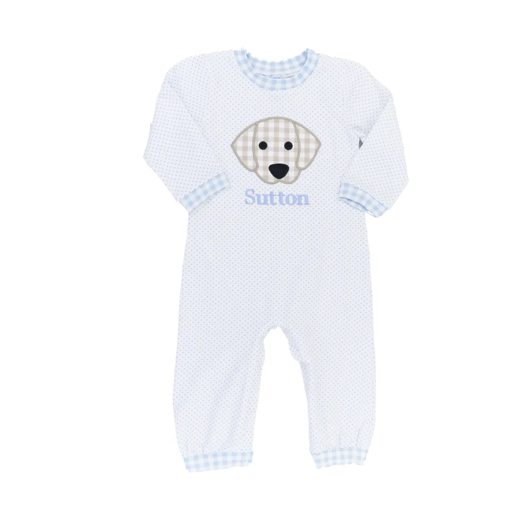 Blue Bitty Dot Pup Long Romper