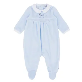 blues baby - Light blue velour all in one, rocking horse motif