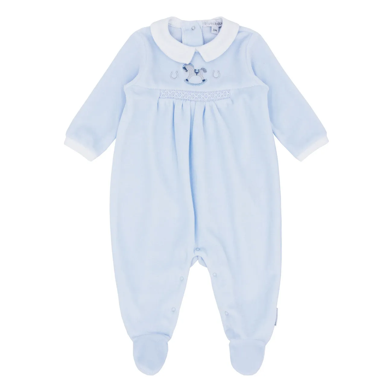 blues baby - Light blue velour all in one, rocking horse motif