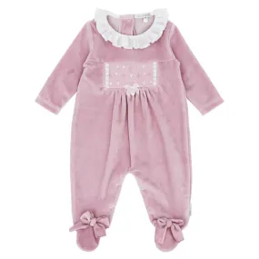 blues baby - Rose pink velour all in one, heart details on front