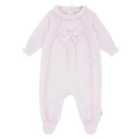 blues baby - Soft pink velour all in one, ruffle trim down front