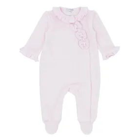 blues baby - Soft pink velour all in one, triple bow detail on front