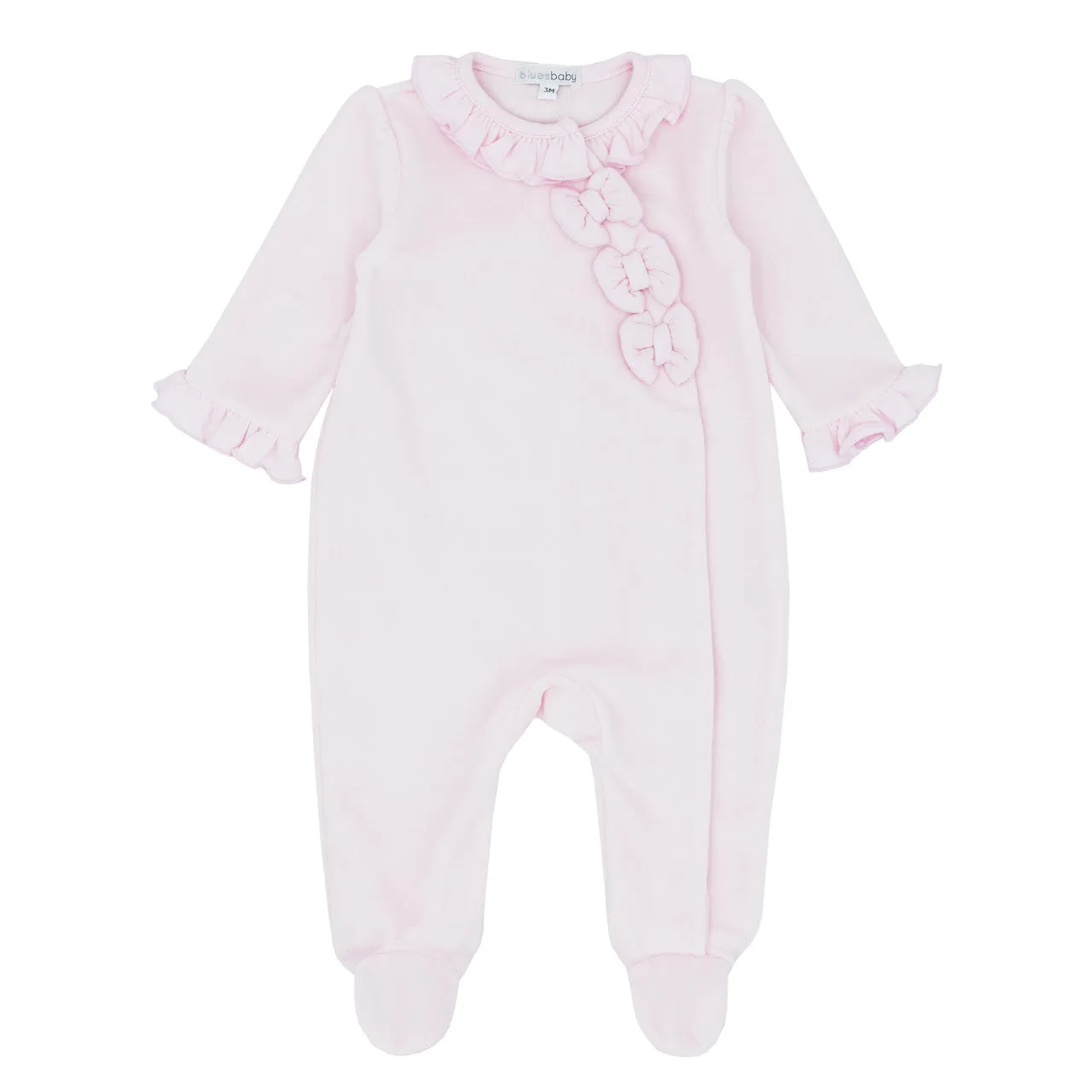 blues baby - Soft pink velour all in one, triple bow detail on front