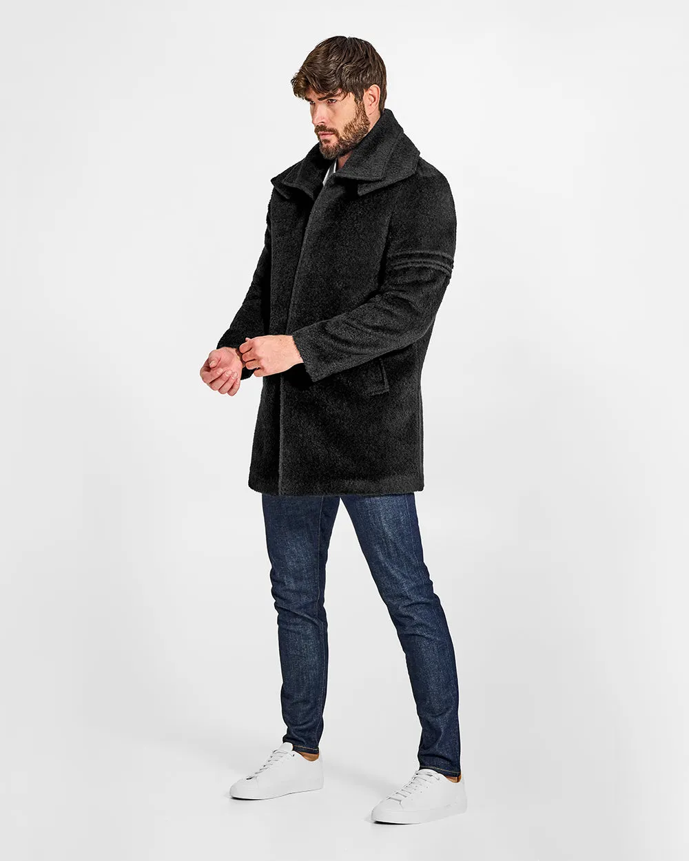 Bouclé Alpaca Double Collar Topcoat