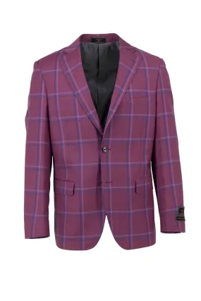 Boysenberry with Blue Windowpane Dolcetto Modern Fit, Pure Wool Jacket by Tiglio Luxe