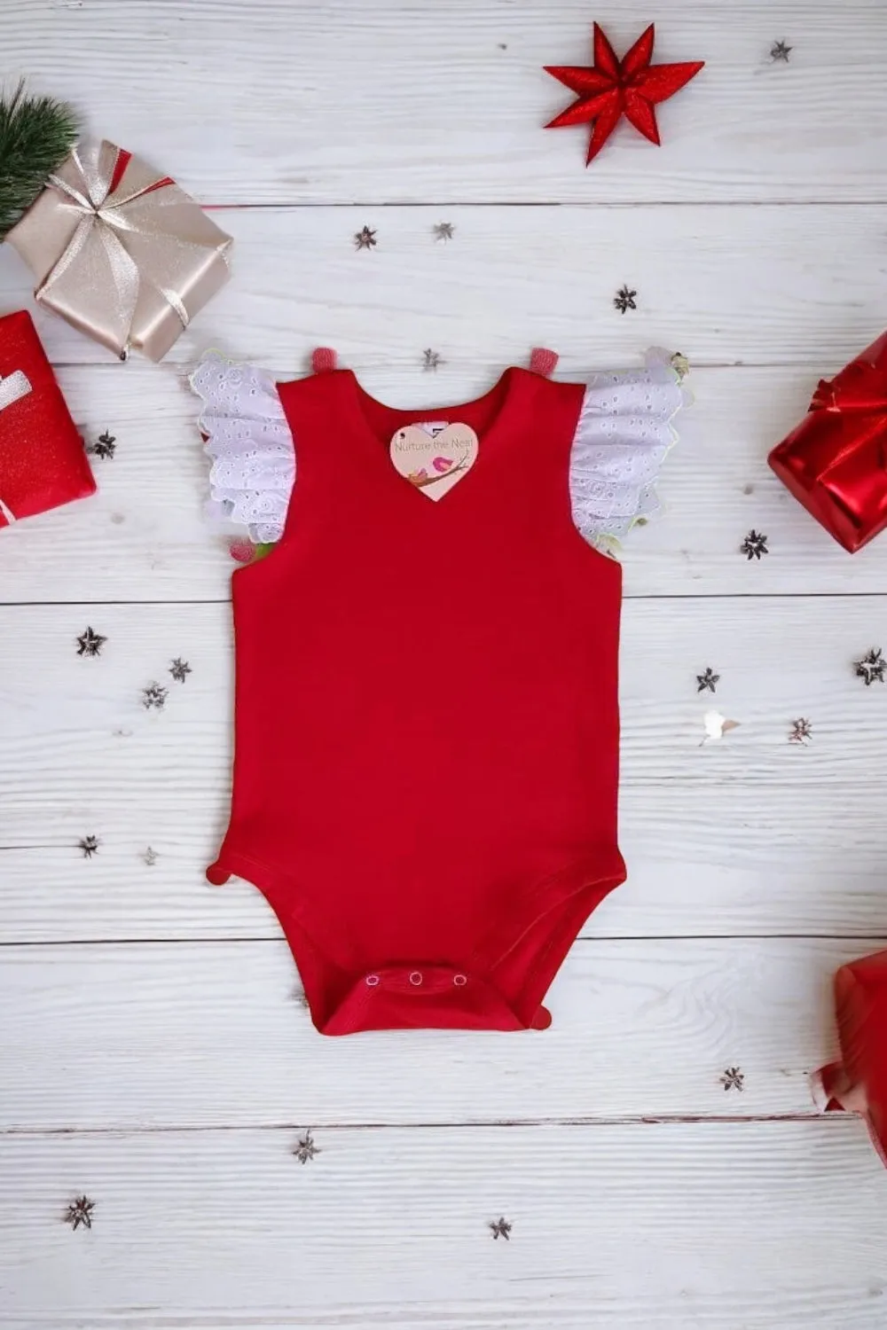 Broderie Anglaise Flutter Romper - Red - 0000 to 2yrs