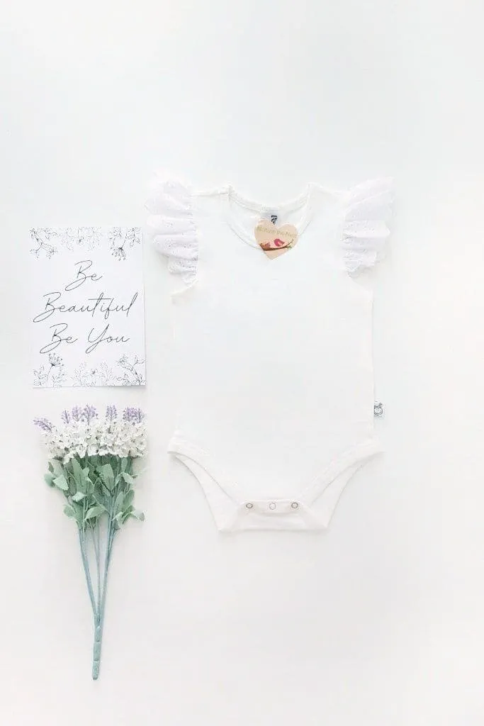 Broderie Anglaise Flutter Romper - White - 0000 to 2yrs