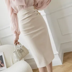 Button Pencil Skirts Plus Size High Waist Slim Woman Skirts