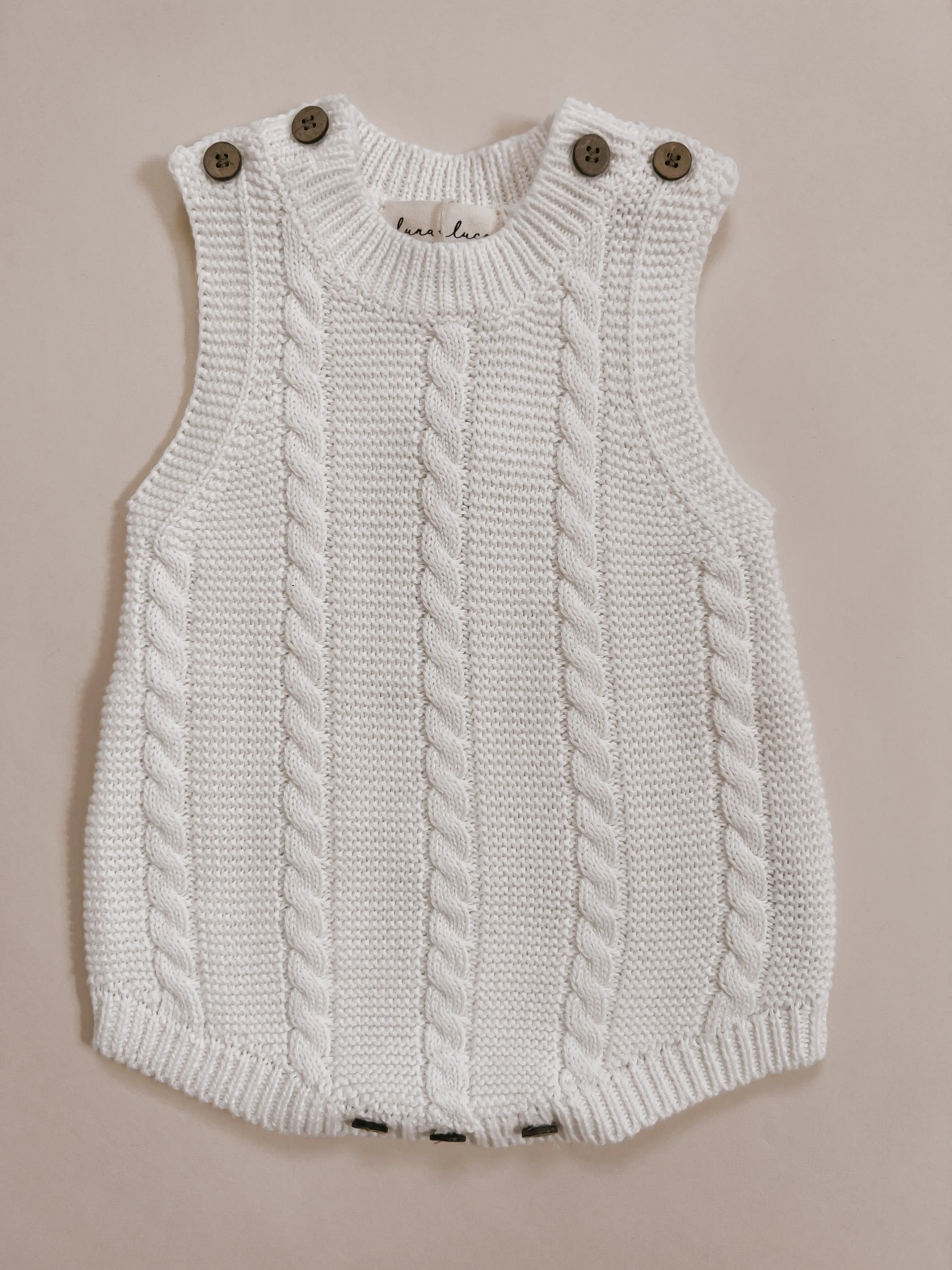 Cable Knit Summer Baby Romper - White