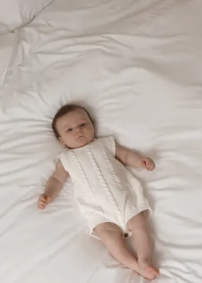 Cable Knit Summer Baby Romper - White
