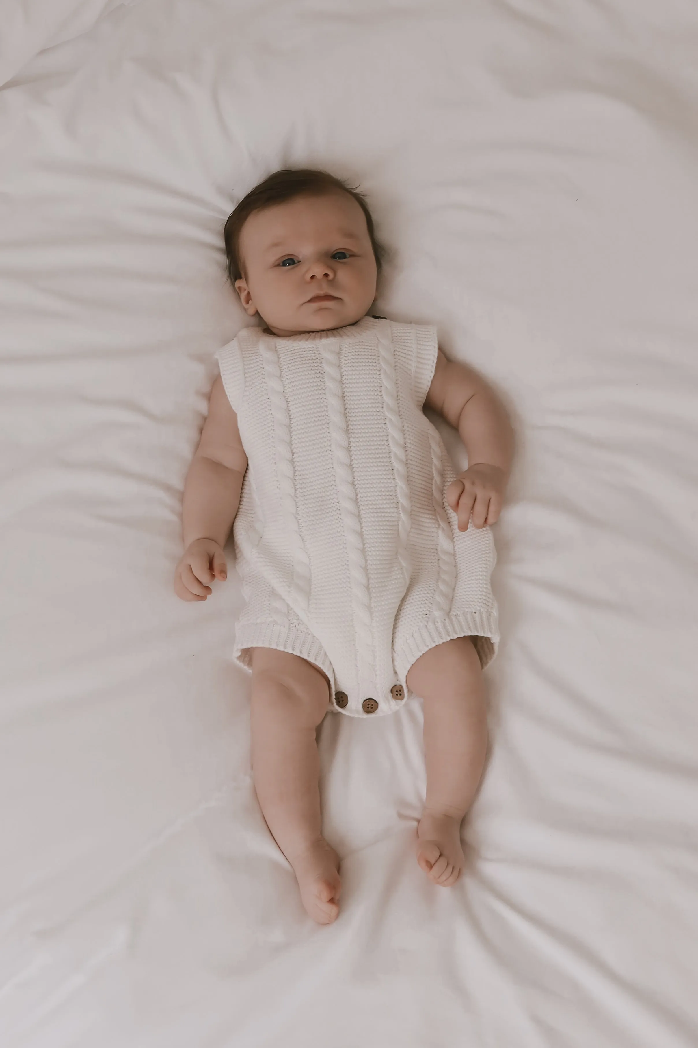 Cable Knit Summer Baby Romper - White
