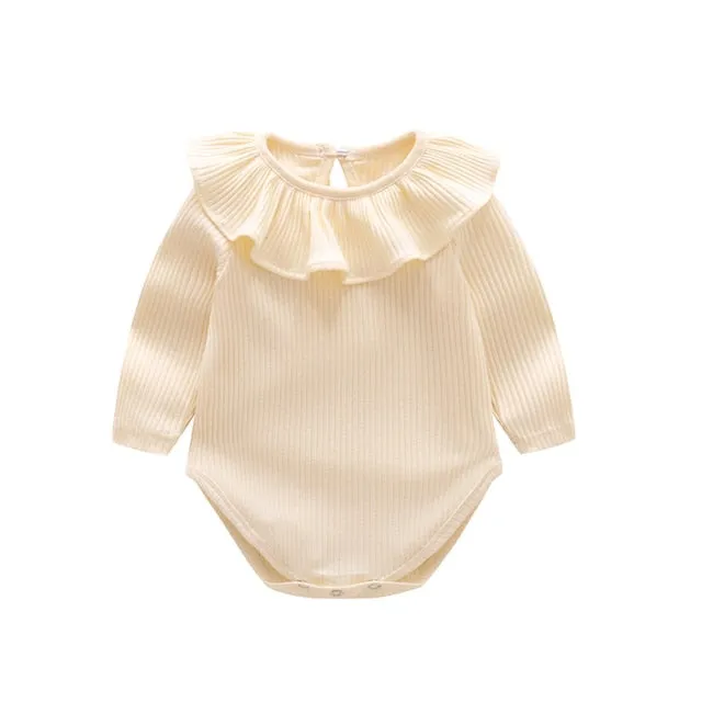 Callie - Girls Cotton Ribbed Ruffle Romper