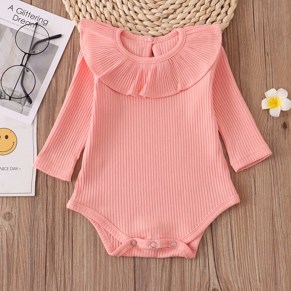 Callie - Girls Cotton Ribbed Ruffle Romper
