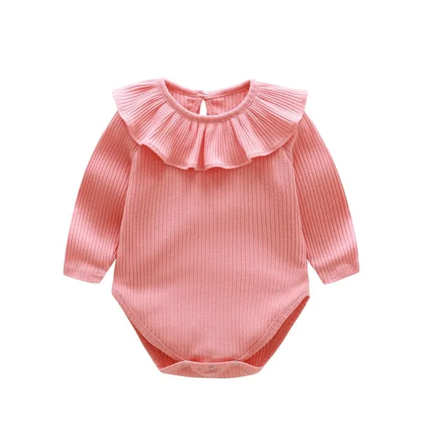 Callie - Girls Cotton Ribbed Ruffle Romper