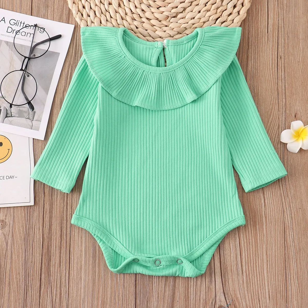 Callie - Girls Cotton Ribbed Ruffle Romper