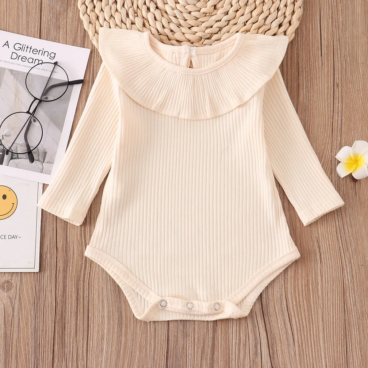 Callie - Girls Cotton Ribbed Ruffle Romper