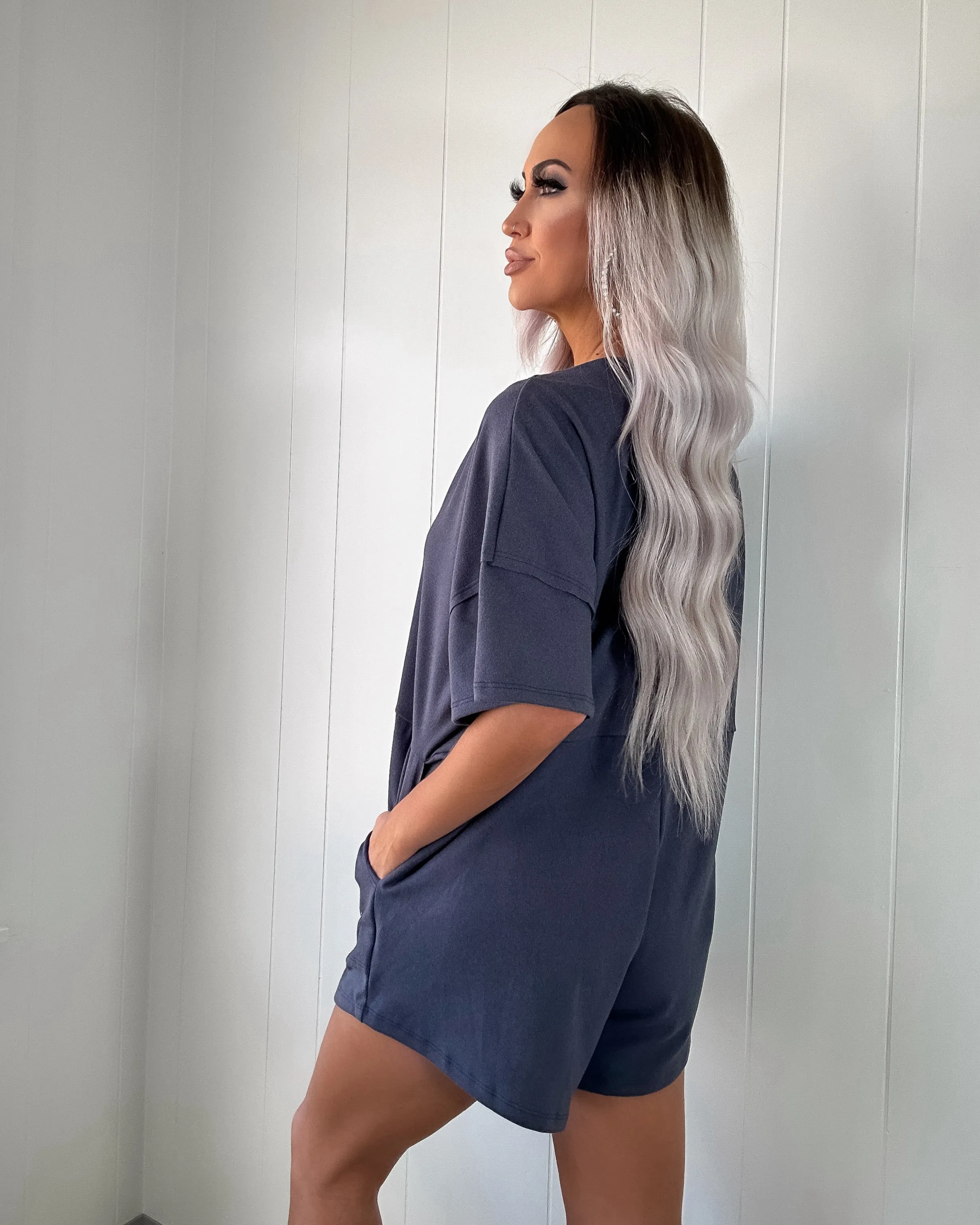 Carefree Oversized Romper - Navy