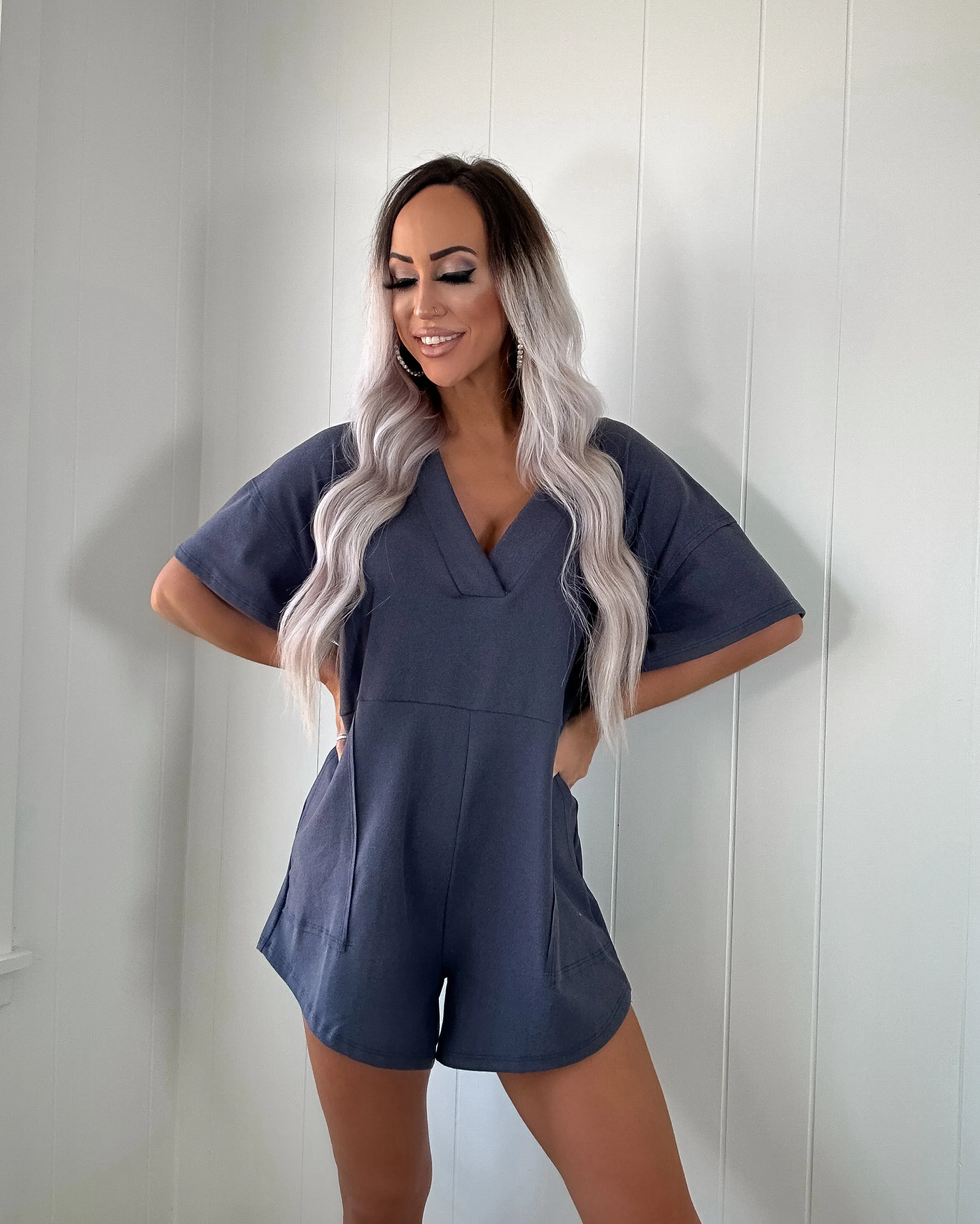 Carefree Oversized Romper - Navy