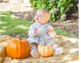 Celine - Fall Light Blue Plaid Boy Romper Set and white Top