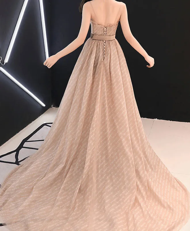 Champagne A-Line Tulle Long Prom Dress Champagne Evening Dress