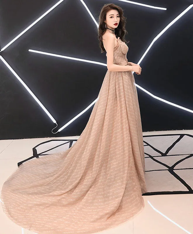 Champagne A-Line Tulle Long Prom Dress Champagne Evening Dress