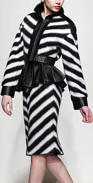 Chevron Crop Jacket and Peplum Skirt Set
