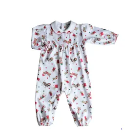 Christmas Dogs Print girls Long romper Pima cotton