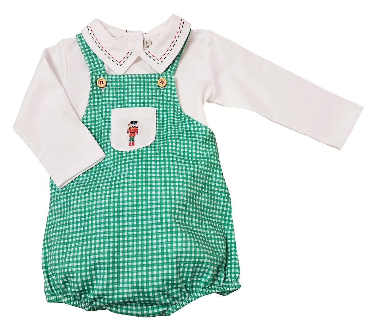 Christmas Nutcracker White long sleeve green romper boy set