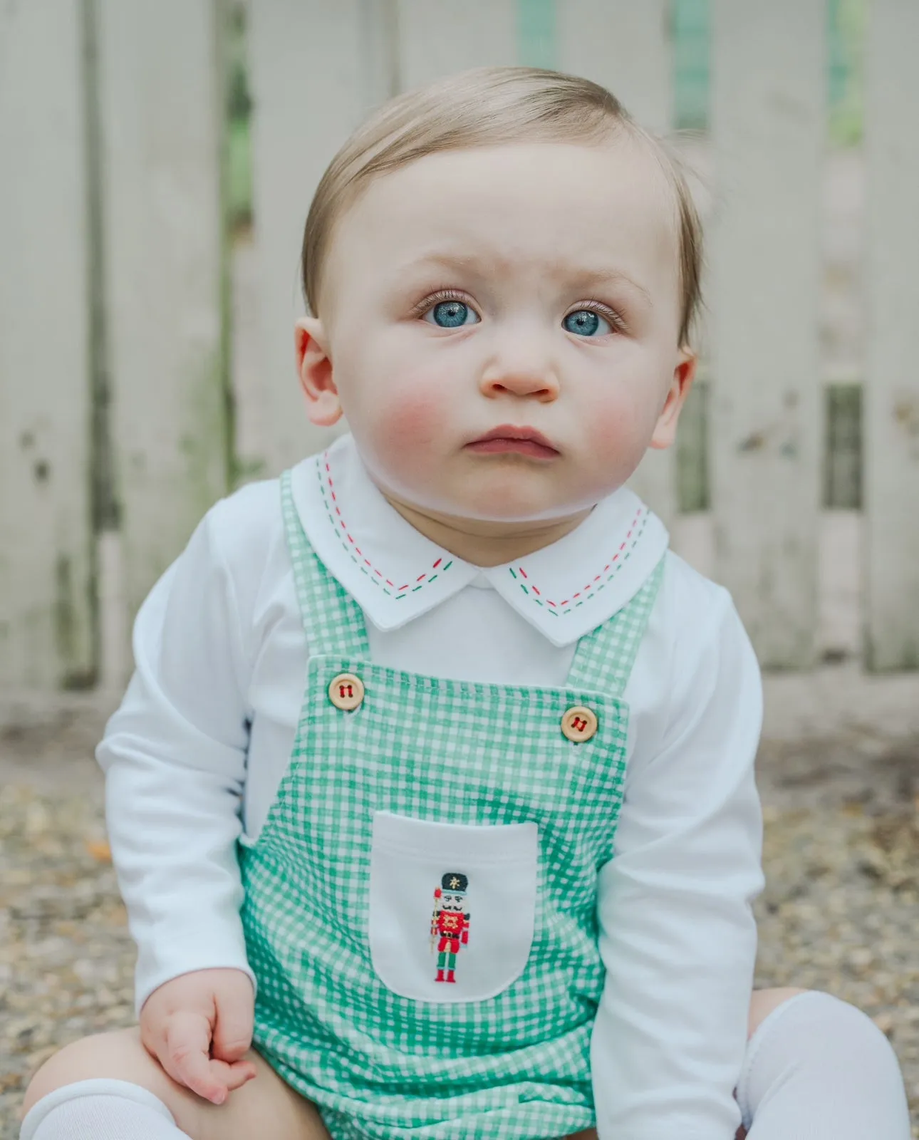 Christmas Nutcracker White long sleeve green romper boy set