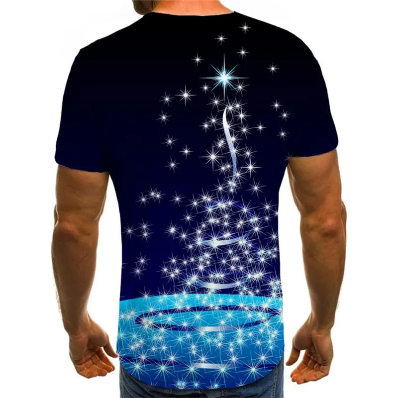 Christmas T-shirt Men Christmas Tree Tshirts Novelty Blue T-shirts Graphic New Year T-shirts 3d
