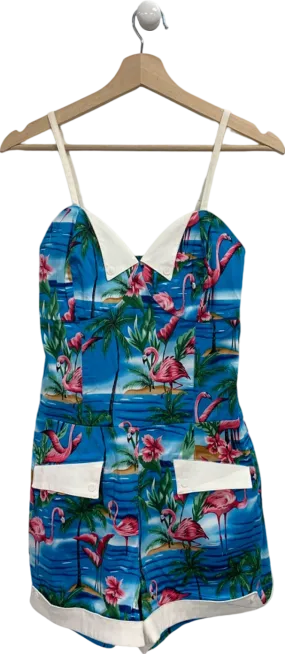 Collectif Blue Flamingo Print Summer Romper UK S