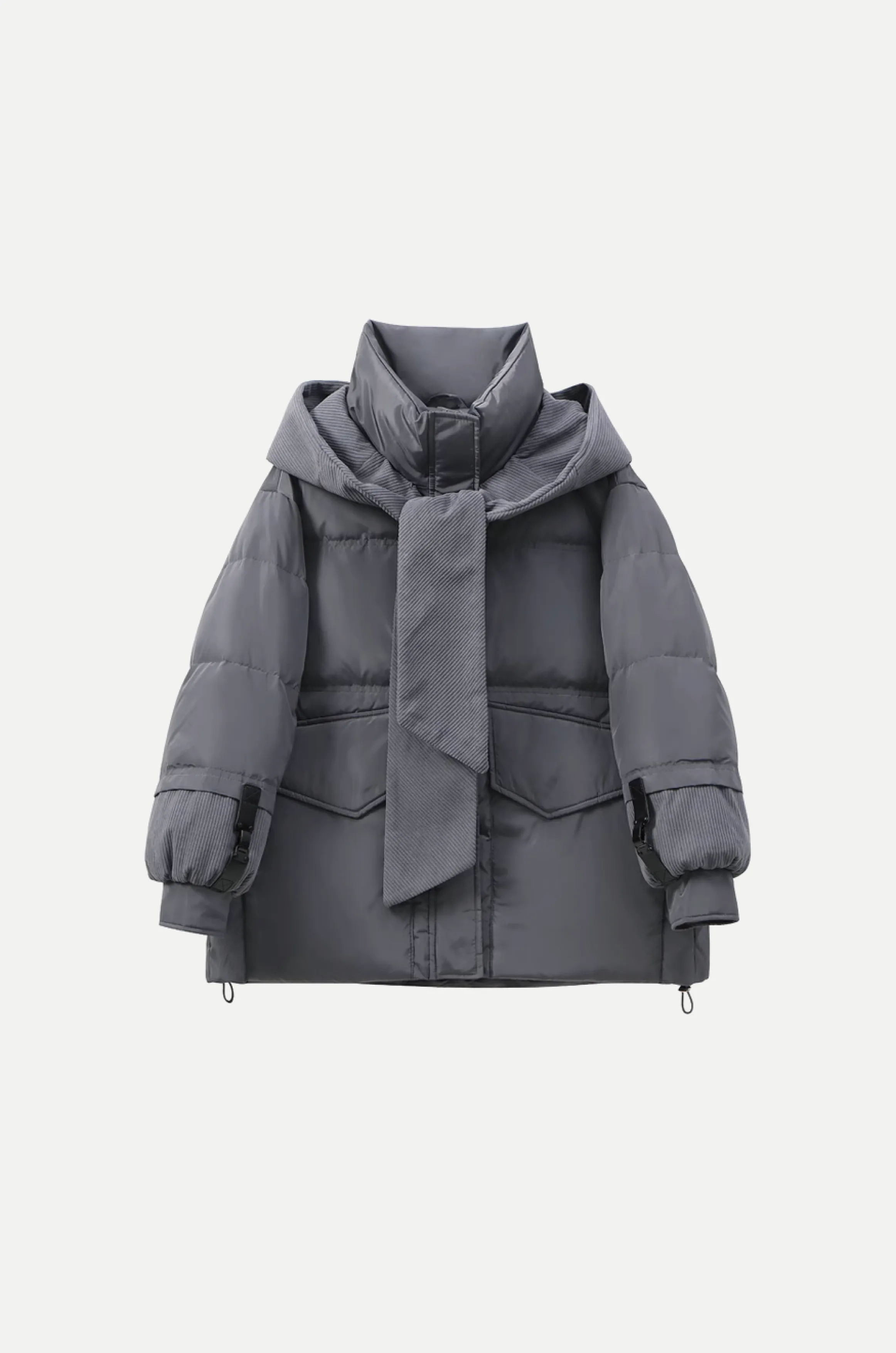 Corduroy Cap Stitching Puff Duck Down Coat