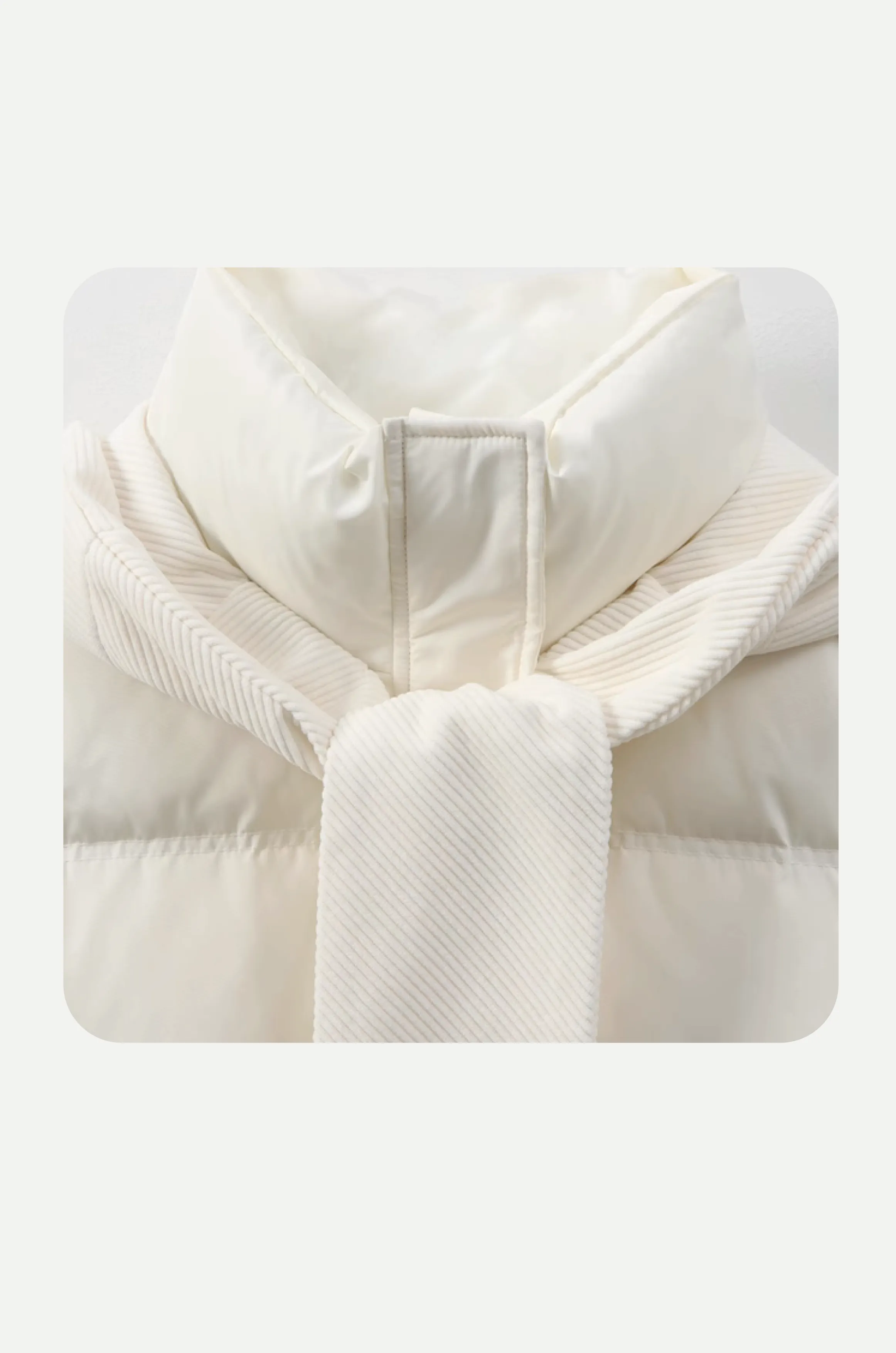 Corduroy Cap Stitching Puff Duck Down Coat