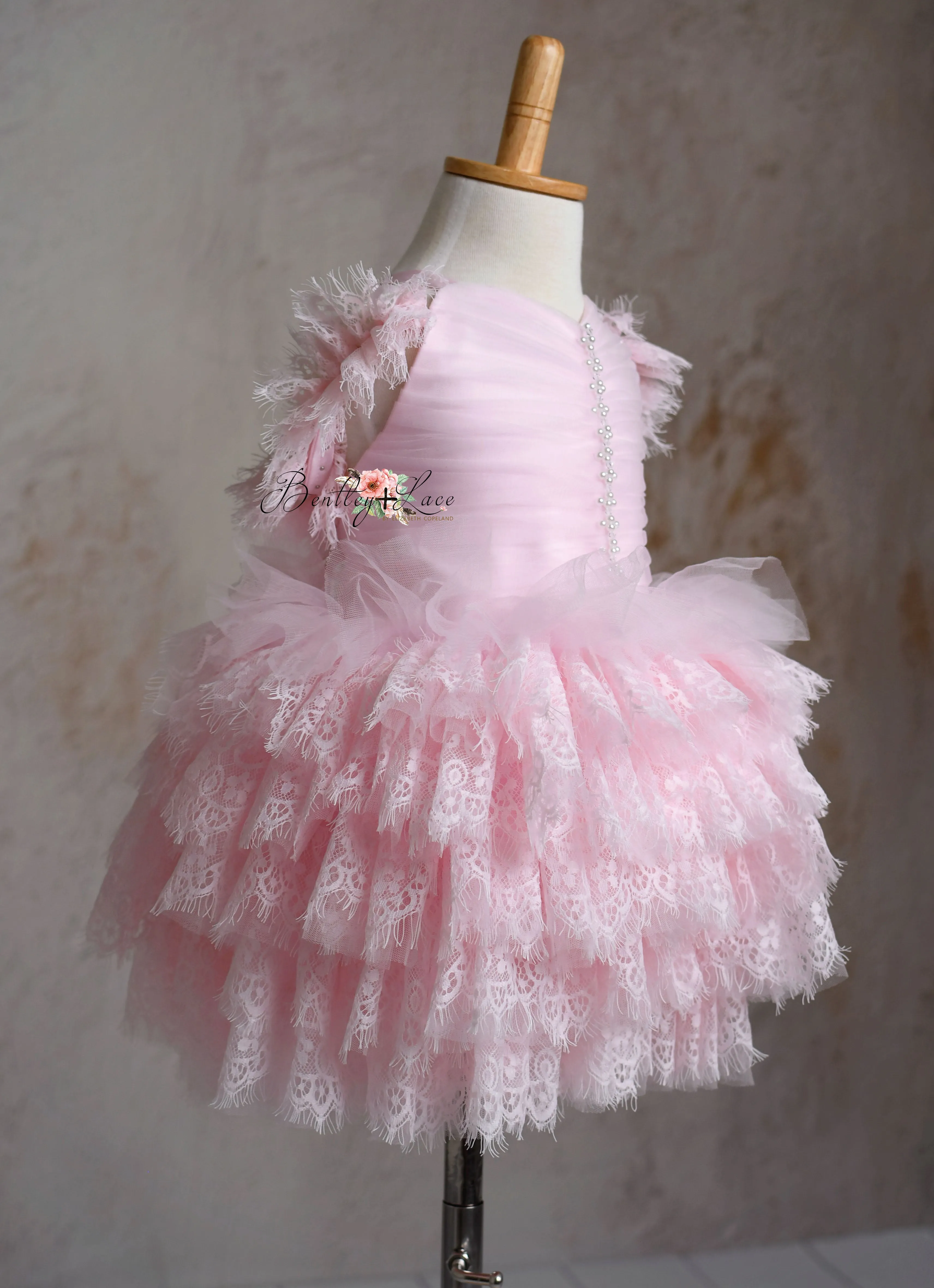 Couture Rental Baby Gown "Alyssa" -  Pink Petal Length Dress  - ( 24 month - 3 Year)