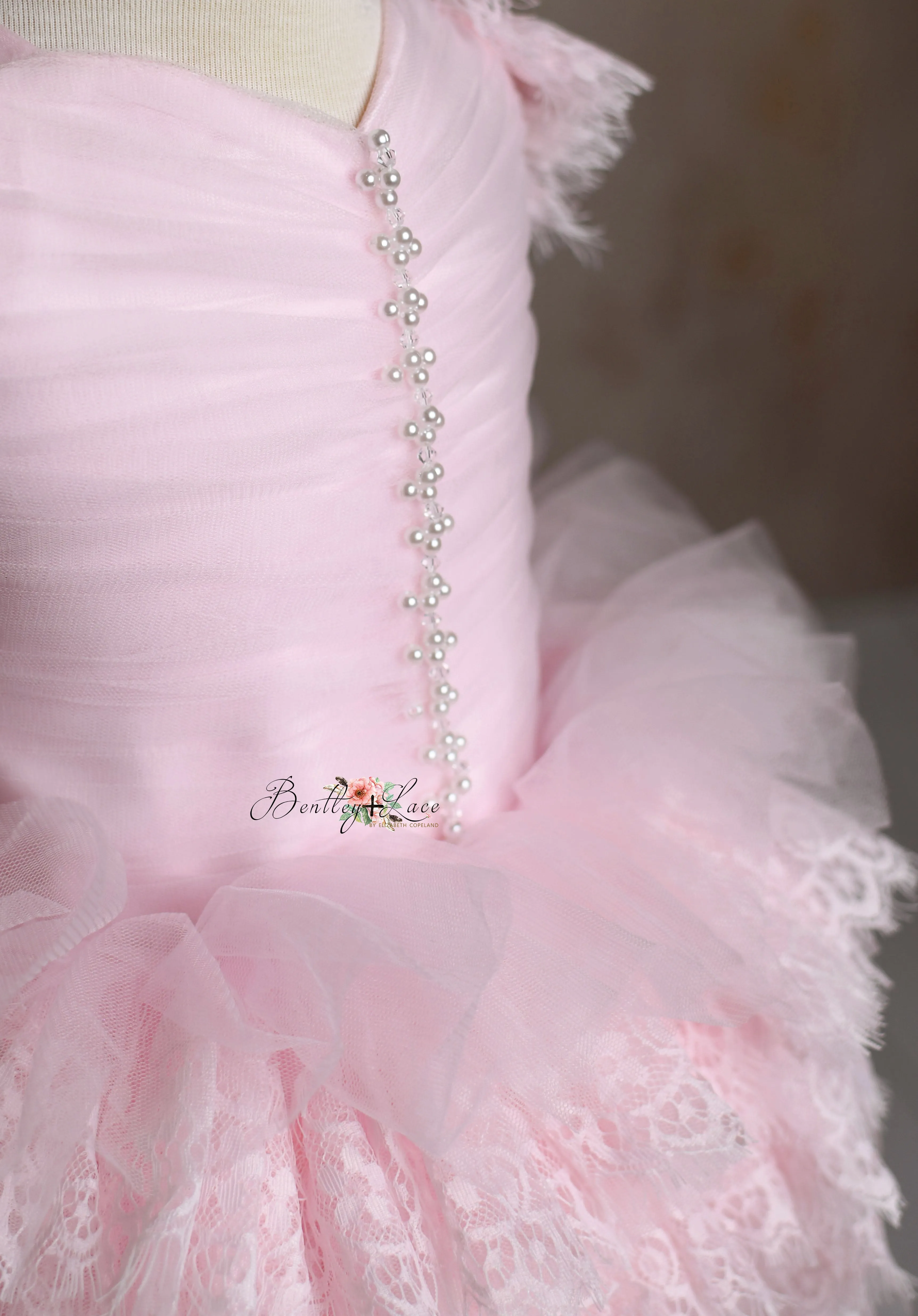 Couture Rental Baby Gown "Alyssa" -  Pink Petal Length Dress  - ( 24 month - 3 Year)