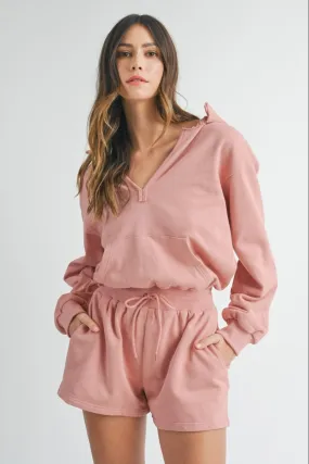 Cozy French Terry Hooded Loungewear Romper
