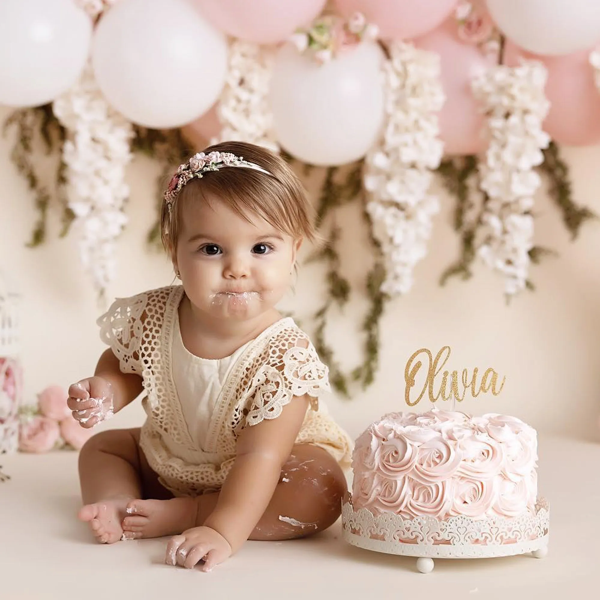 Crochet Lace Boho Baby Romper for First Birthday Photo, Smash Cake Outfit Girl