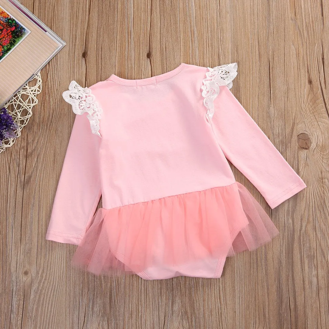 Cute Baby Girl Lace Romper Fly Long Sleeve Cotton Tutu Skirted Jumpsuit Outfit Princess Sunsuit