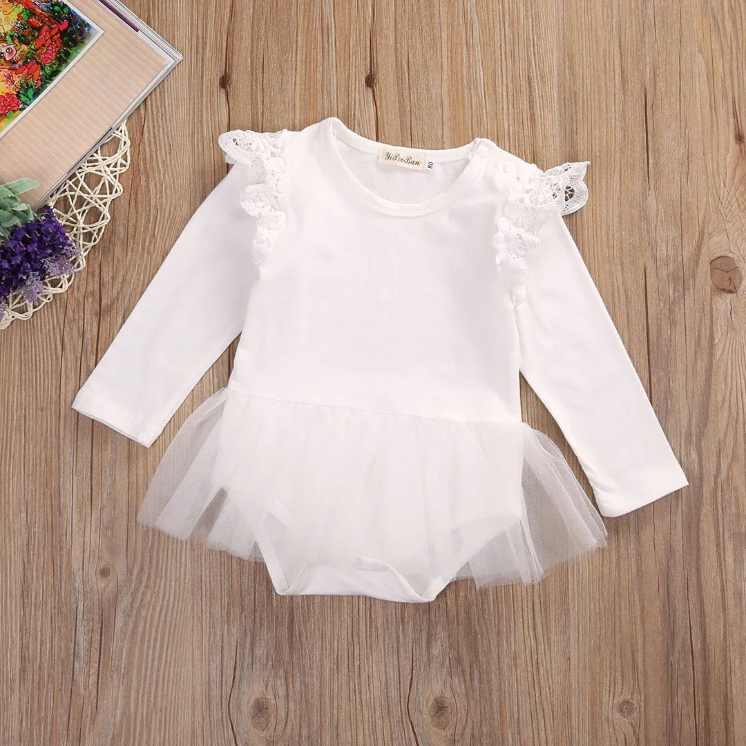 Cute Baby Girl Lace Romper Fly Long Sleeve Cotton Tutu Skirted Jumpsuit Outfit Princess Sunsuit