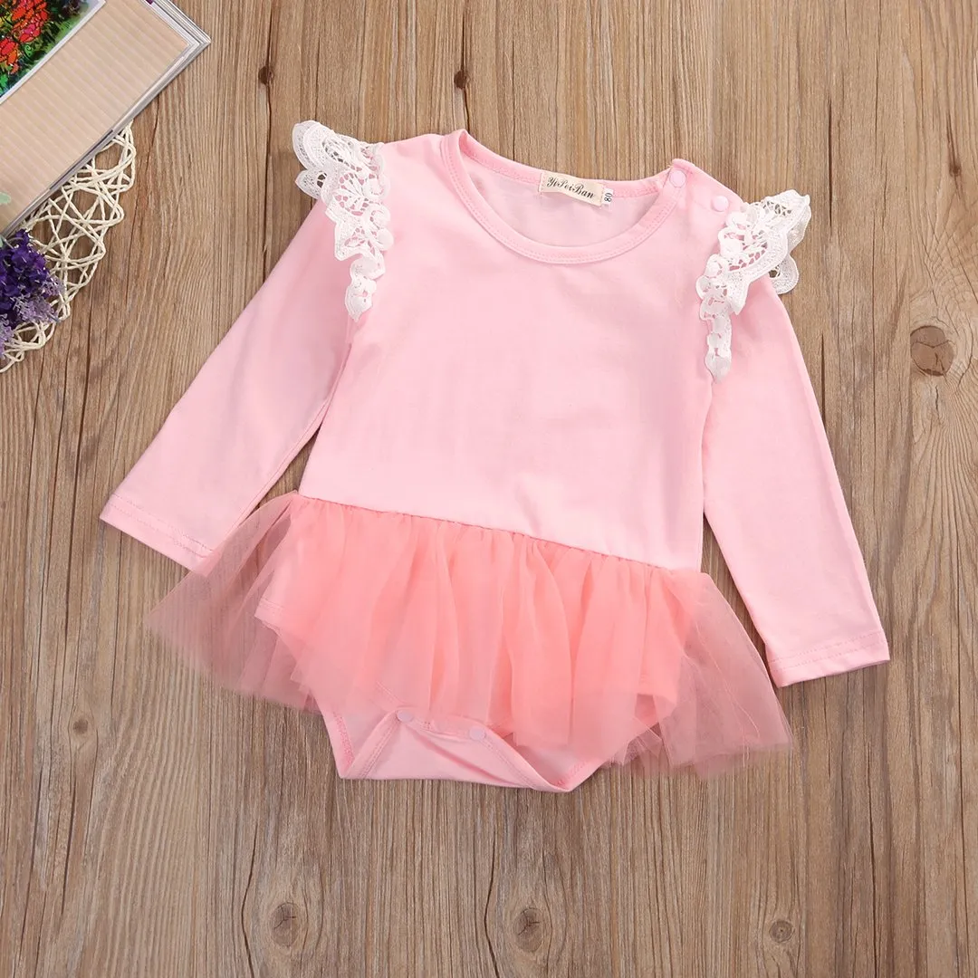 Cute Baby Girl Lace Romper Fly Long Sleeve Cotton Tutu Skirted Jumpsuit Outfit Princess Sunsuit