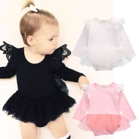 Cute Baby Girl Lace Romper Fly Long Sleeve Cotton Tutu Skirted Jumpsuit Outfit Princess Sunsuit