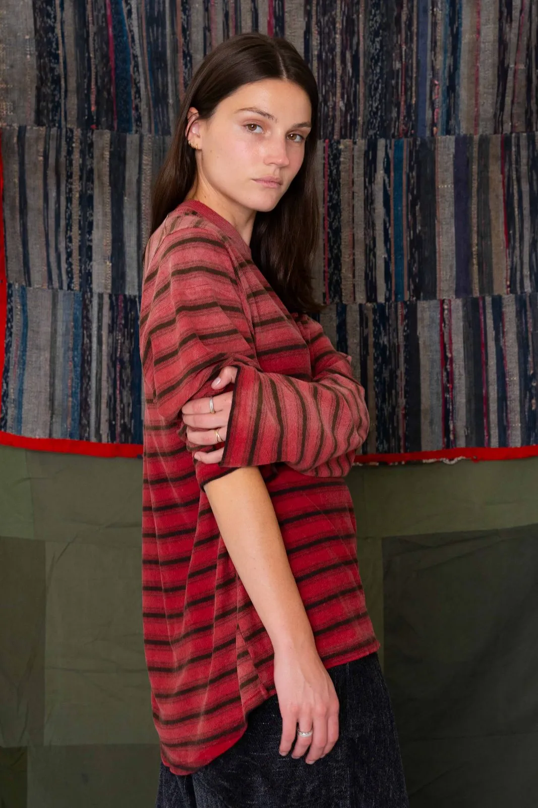 Derrick T Stripes Hemp/Organic Cotton Sunfaded Antique Red