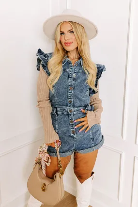 Downtown Daze Denim Romper Curves