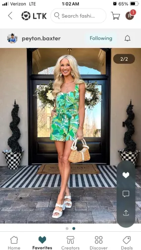 Dress Forum Green Tropical Print Linen with Tie Belt Front Button Romper NWT- Size S (sold out online)